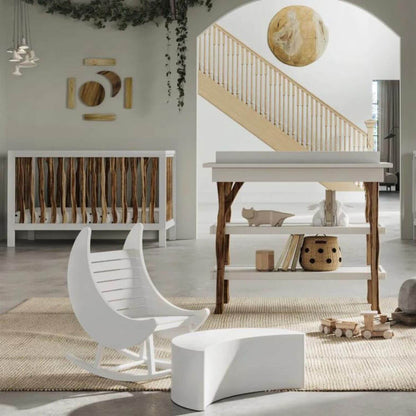 Milk Street Branch Open Shelf Changing Table Acacia with Snow - Lifestyle