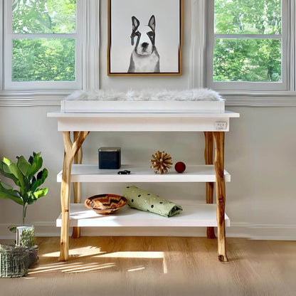 Milk Street Branch Open Shelf Changing Table Acacia with Snow - Lifestyle