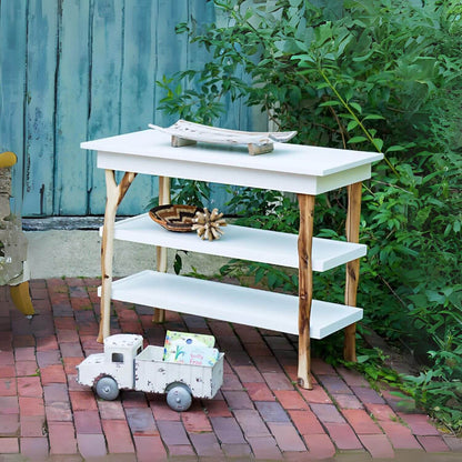 Milk Street Branch Open Shelf Changing Table Acacia with Snow - Lifestyle