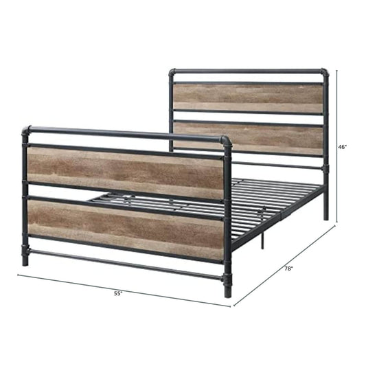 ACME Brantley Metal Full Bed | Antique Oak & Sandy Gray