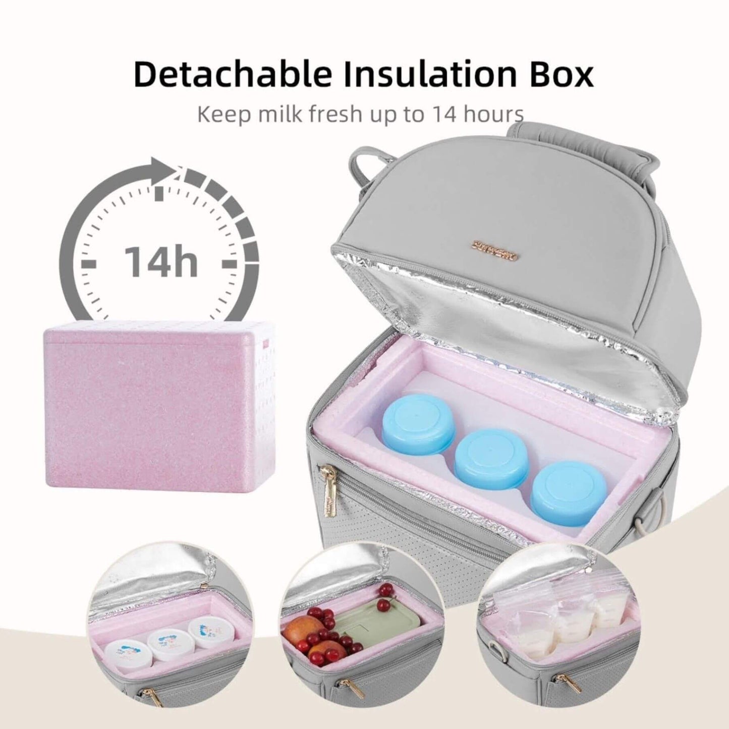 Sunveno Breastmilk Cooler Bag with Detachable Insulation Box Set - Grey