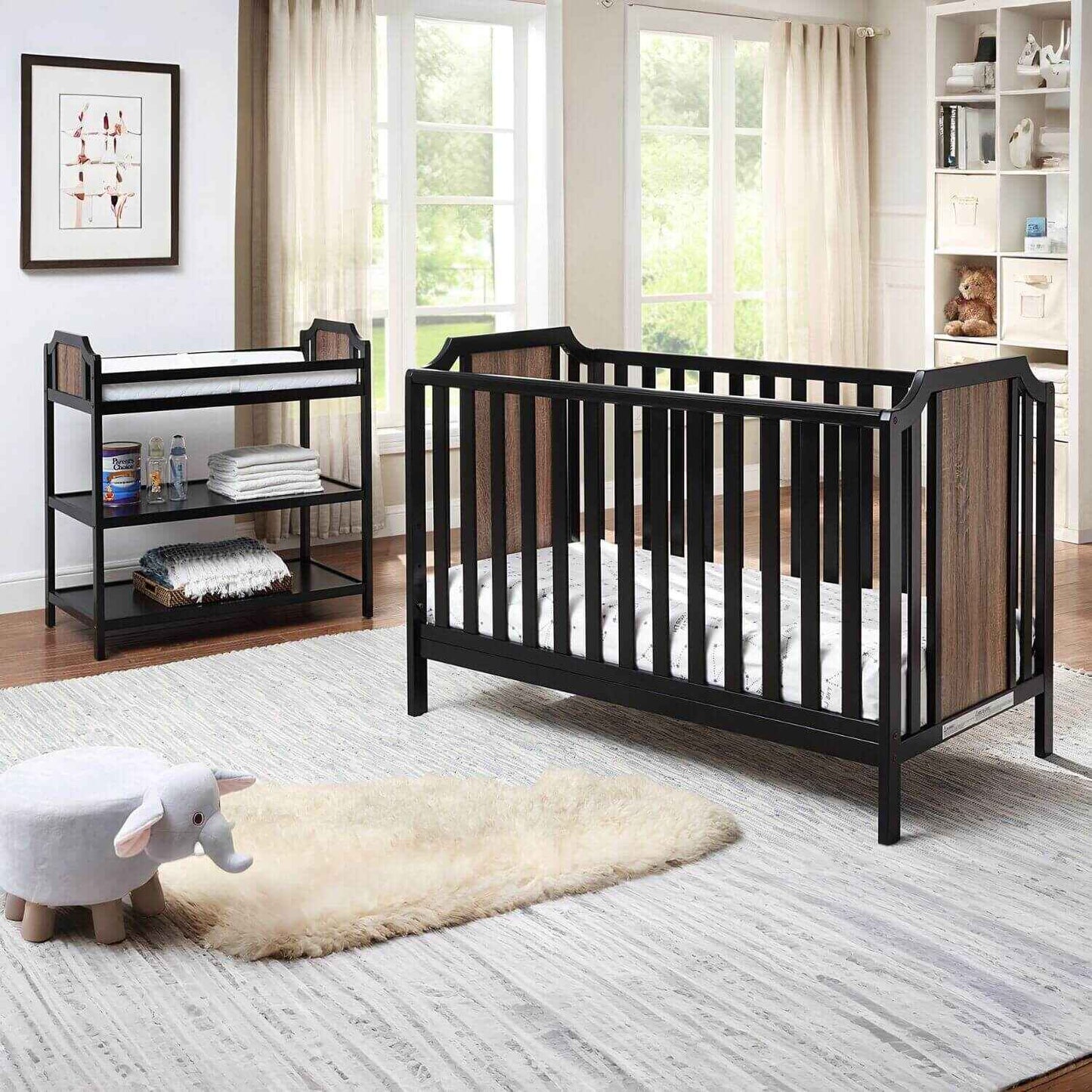 Brees Island 3-in-1 Convertible Crib w/ Changing Table Black/Brownstone