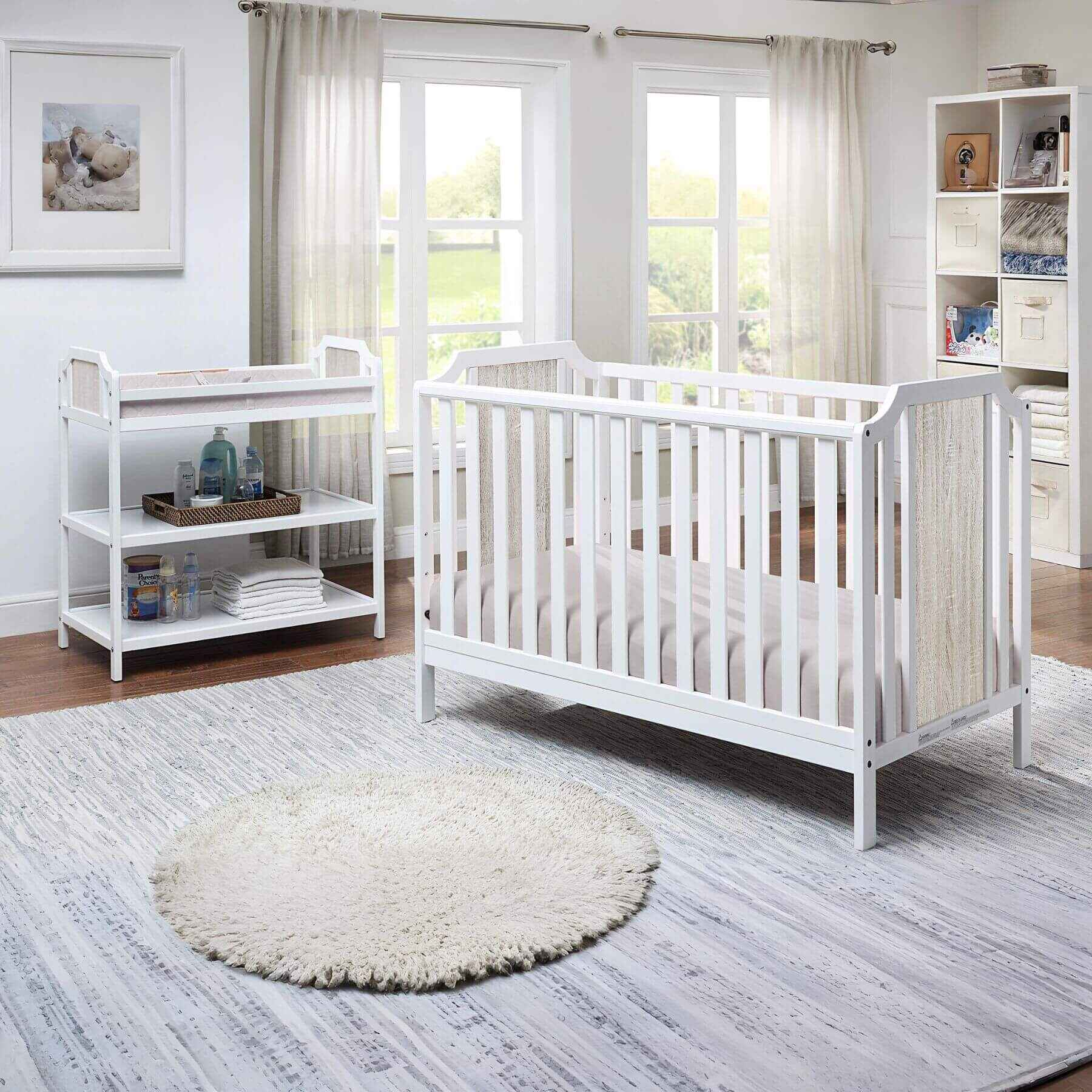 Brees Island 3-in-1 Convertible Crib + Changing Table White/Graystone
