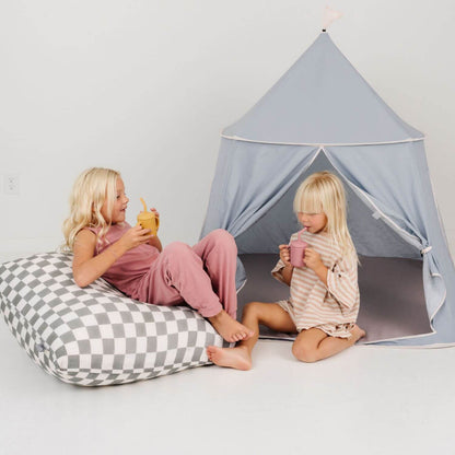 Two girls playing next to Toki Kids Breeze Play Tent