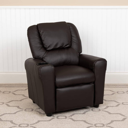 Flash Furniture Contemporary Brown Leathersoft Kids Recliner | Cup Holder and Headrest