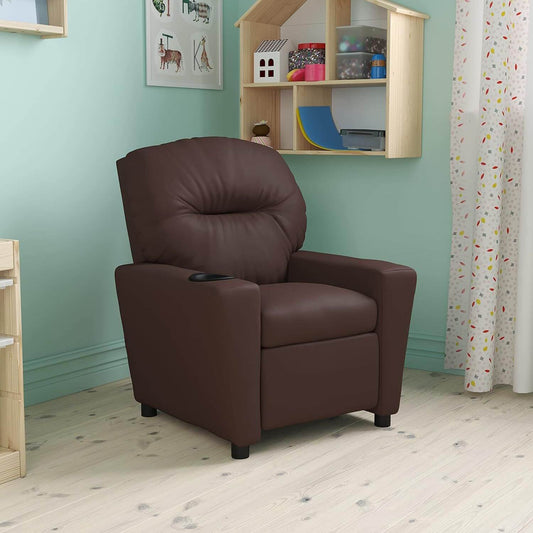 Flash Furniture Brown Leathersoft Kids Recliner with Cup Holder