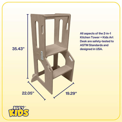 Busy Kids 2-In-1 Kitchen Tower and Kids Art Desk