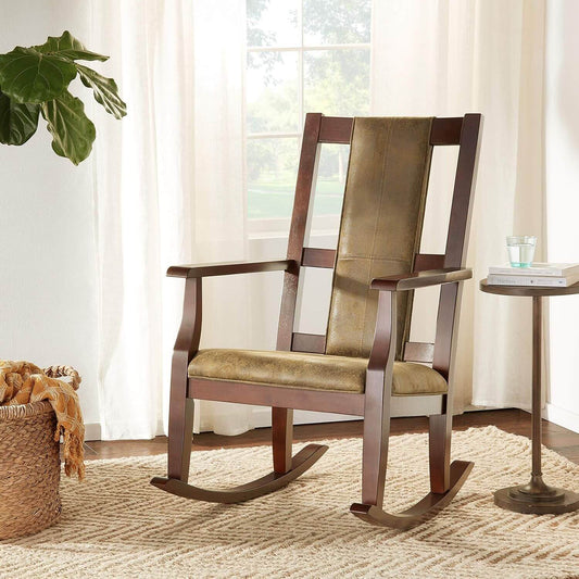 ACME Butsea Fabric Upholstered Rocking Chair | Brown & Espresso
