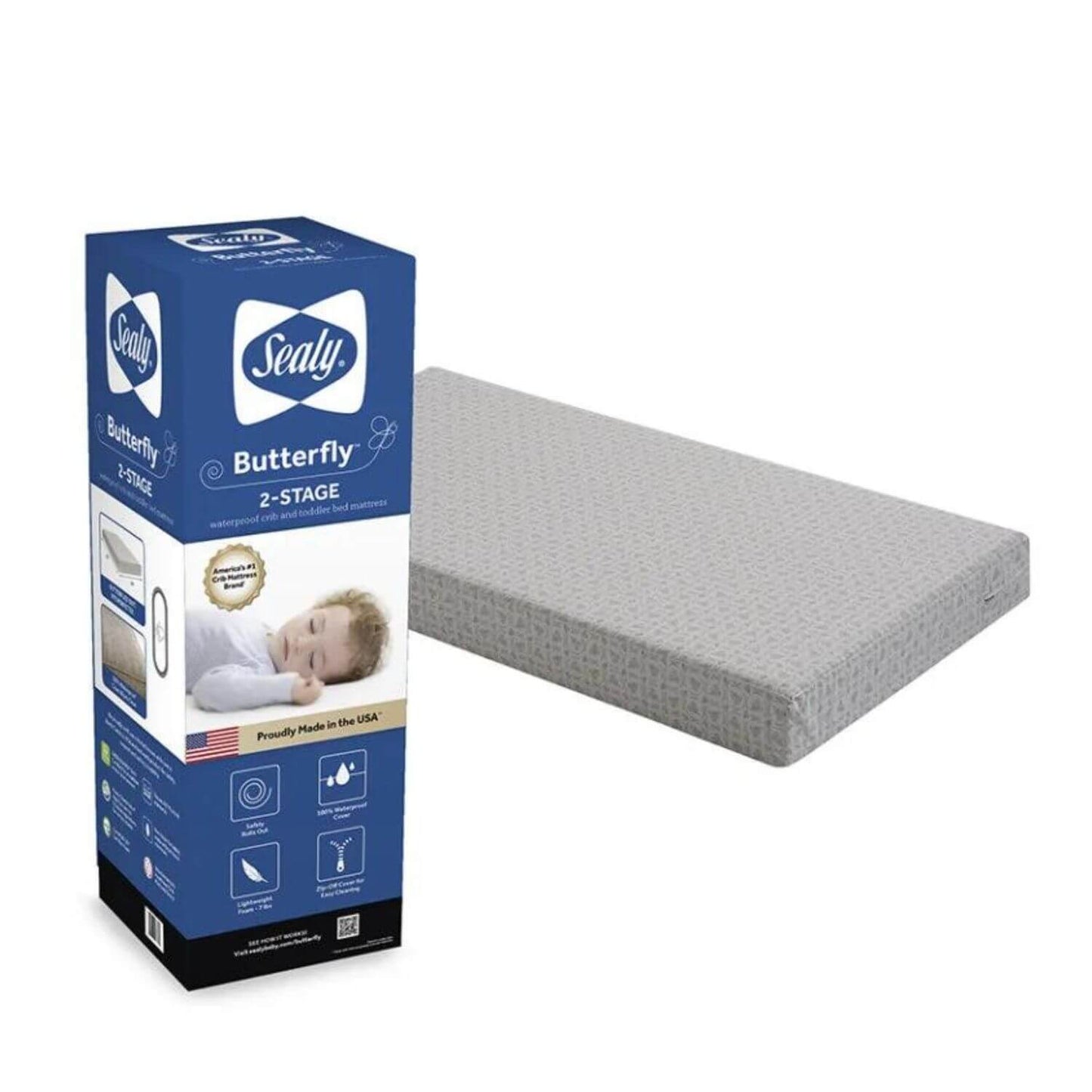 Sealy Butterfly 2-Stage Antibacterial Ultra Firm Crib and Toddler Mattress - Package