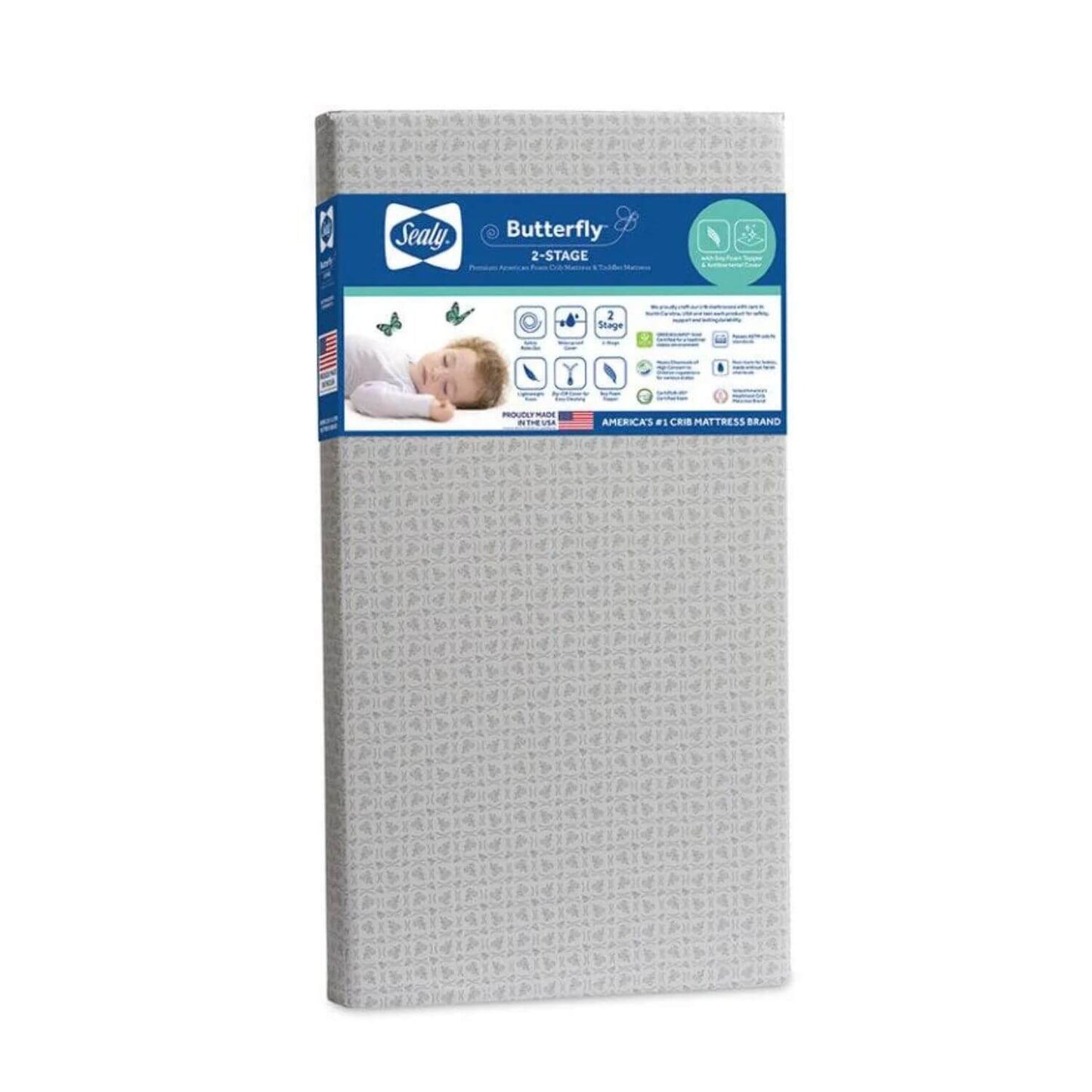 Sealy Butterfly 2-Stage Antibacterial Ultra Firm Crib and Toddler Mattress