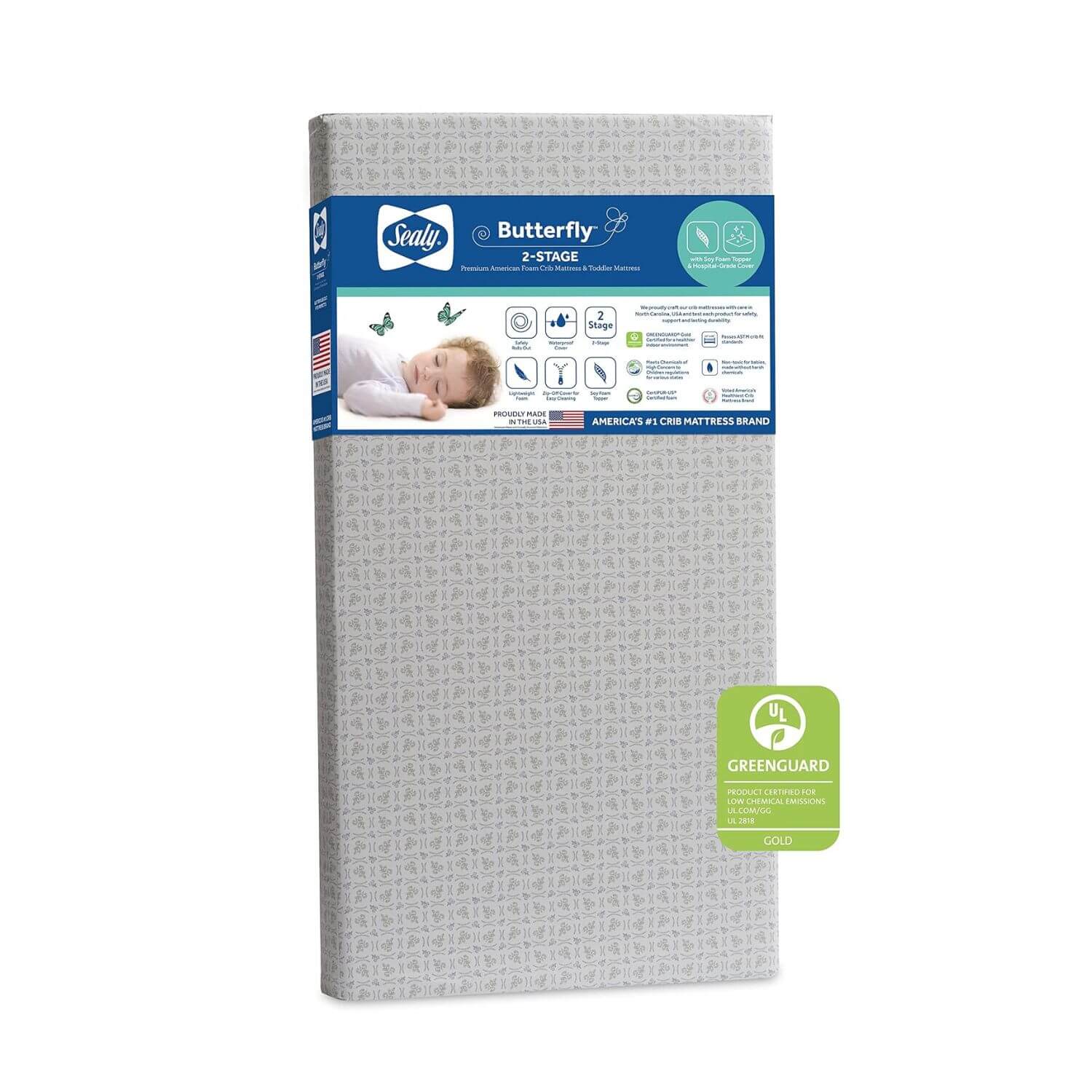 Sealy Butterfly 2-Stage Antibacterial Ultra Firm Crib and Toddler Mattress