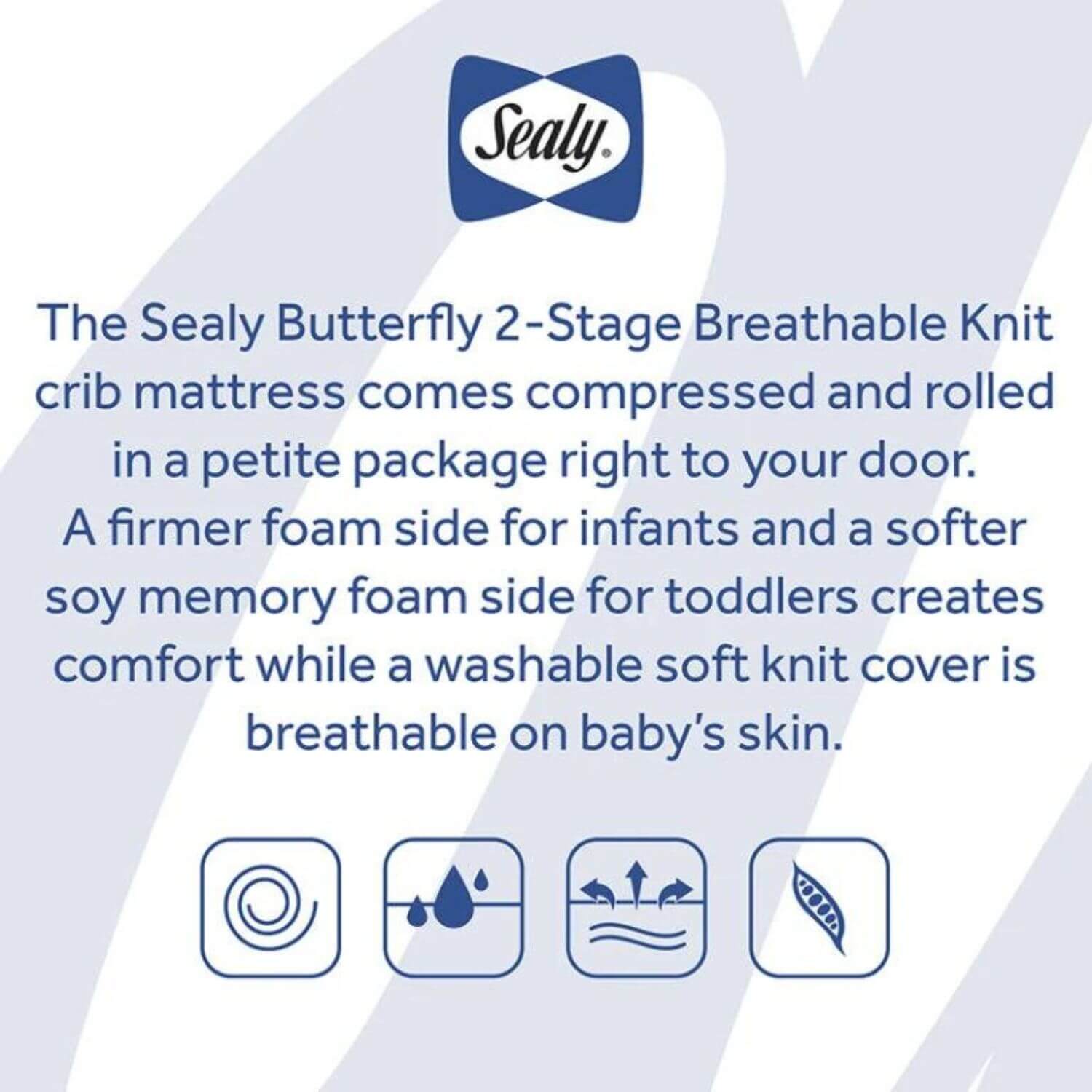 Sealy Butterfly 2-Stage Breathable Knit Crib and Toddler Mattress - Detail