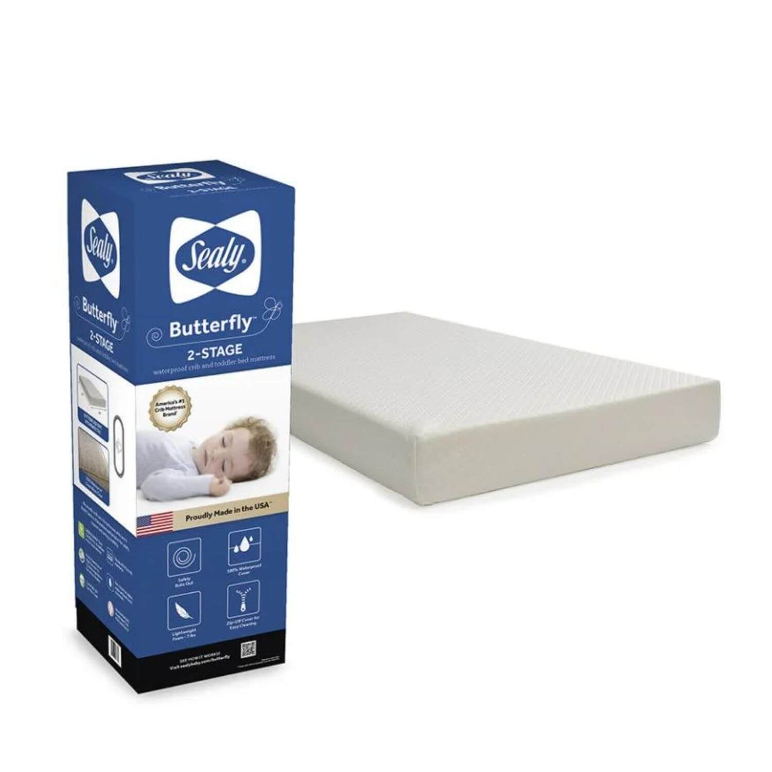 Sealy Butterfly 2-Stage Breathable Knit Crib and Toddler Mattress - Package