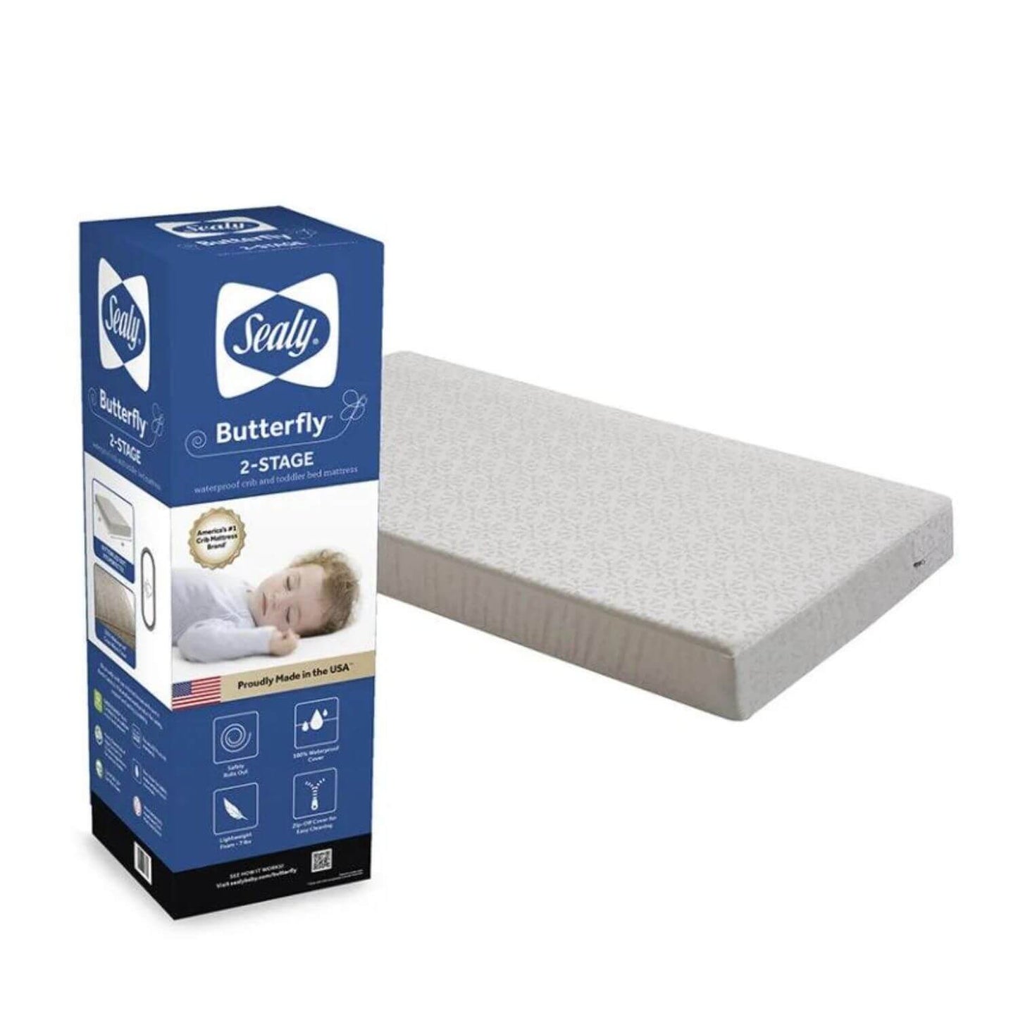 Sealy Butterfly 2-Stage Cotton Crib and Toddler Mattress - Package