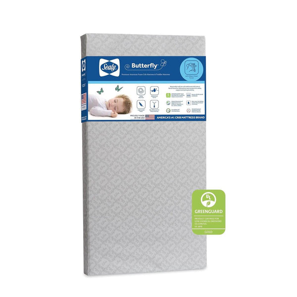 Sealy Butterfly Waterproof Crib & Toddler Mattress Avalon Gray & White