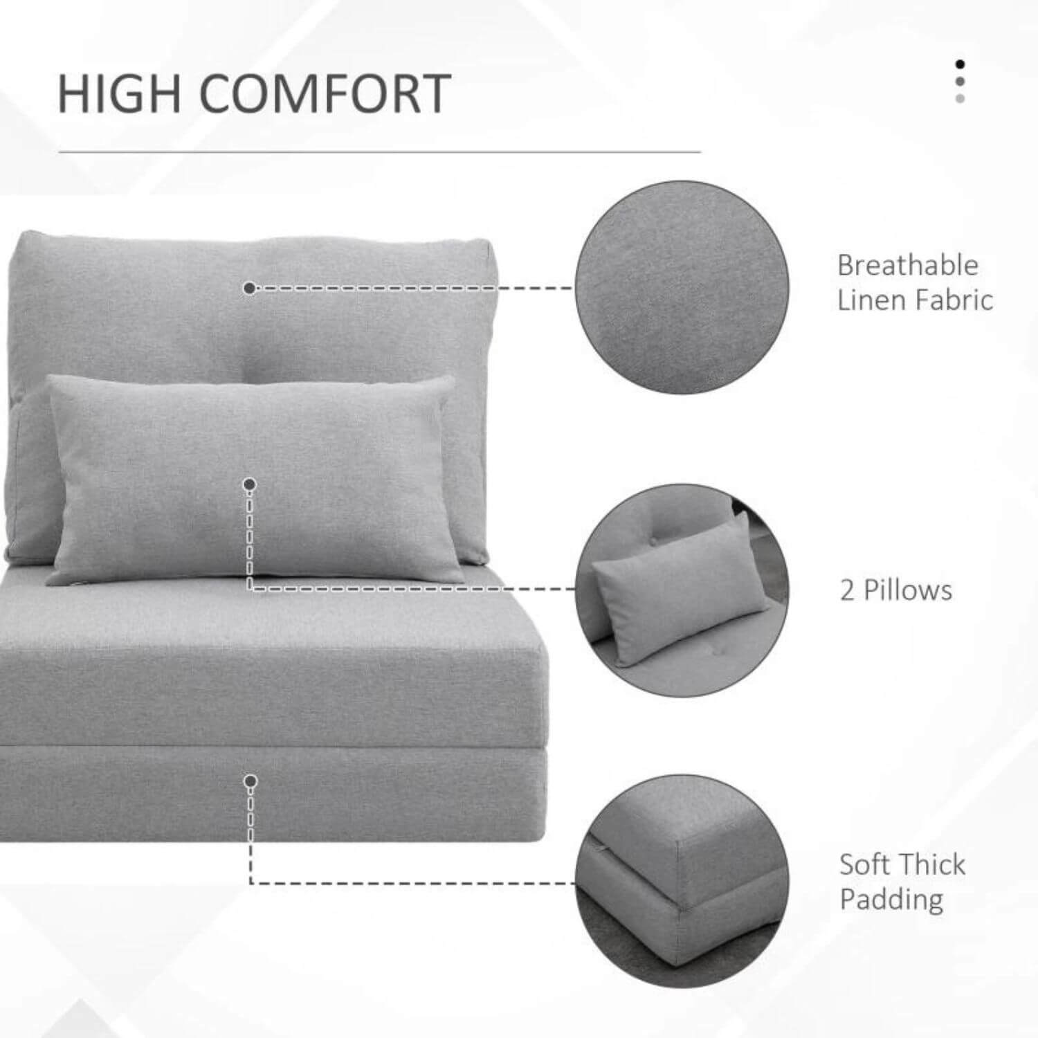 HOMCOM Convertible Flip Chair | Folding Couch Bed | Light Gray