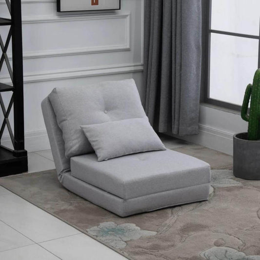HOMCOM Convertible Flip Chair | Folding Couch Bed | Light Gray