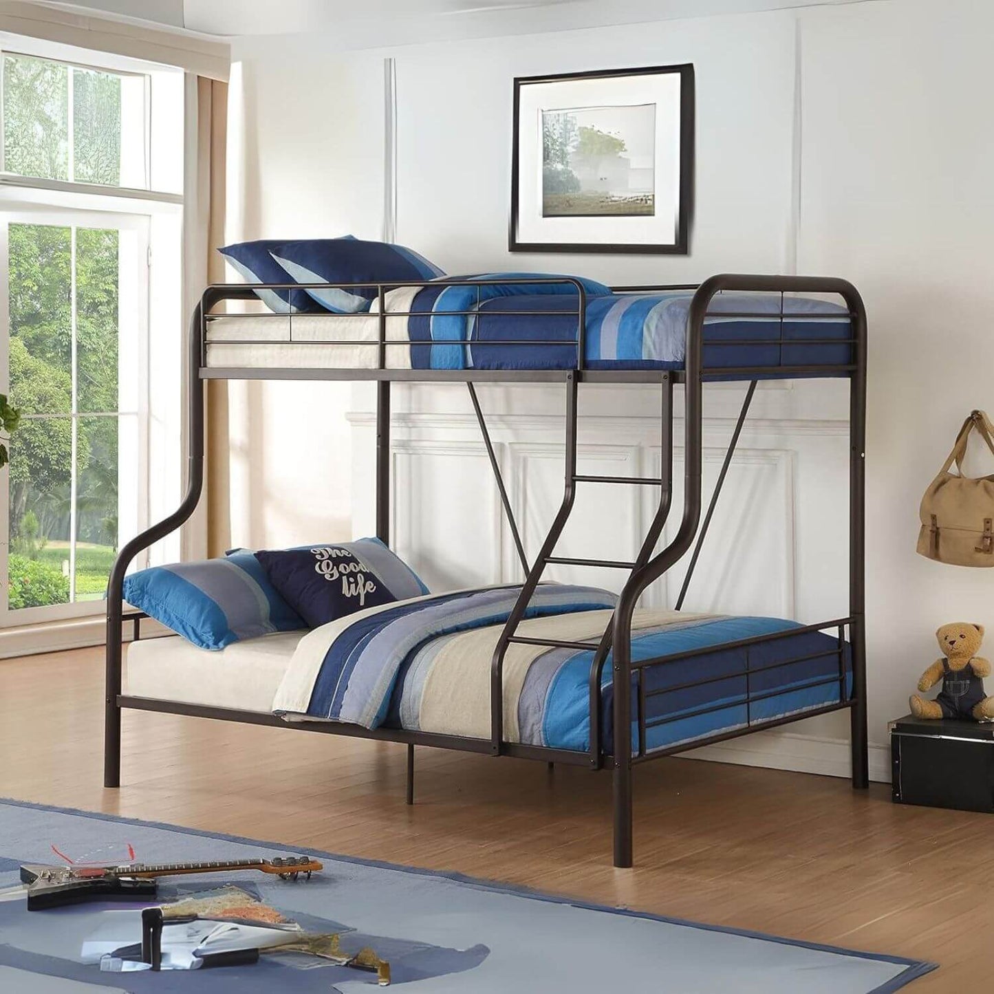 ACME Cairo Metal Frame Twin/Full Bunk Bed | Sandy Black