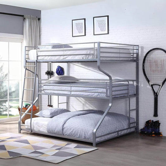 ACME Caius II Triple Twin/Full/Queen Bunk Bed | Silver