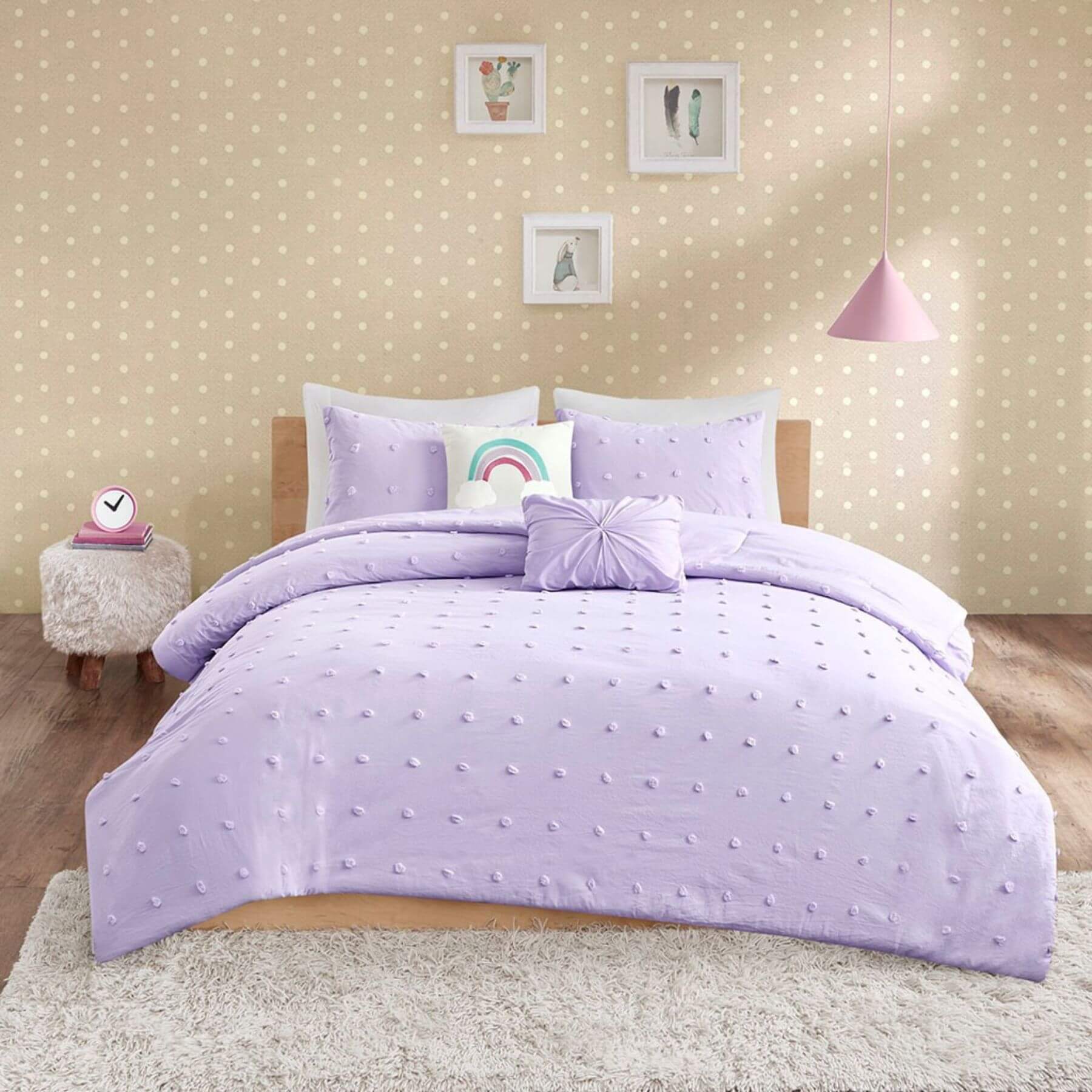 Callie Cotton Jacquard Pom Pom Comforter Set Lavender