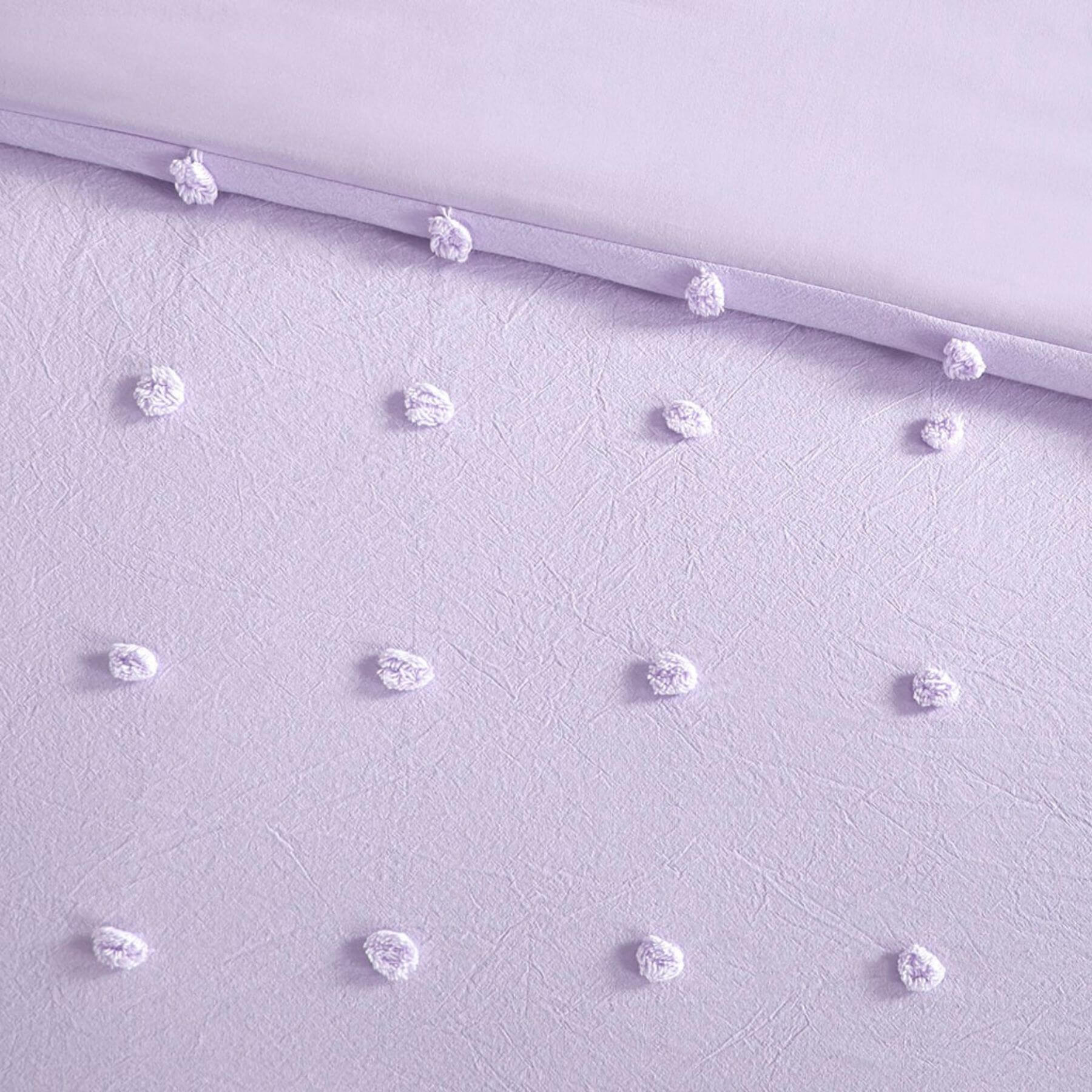 Detail View of Callie Cotton Jacquard Pom Pom Comforter Set Lavender