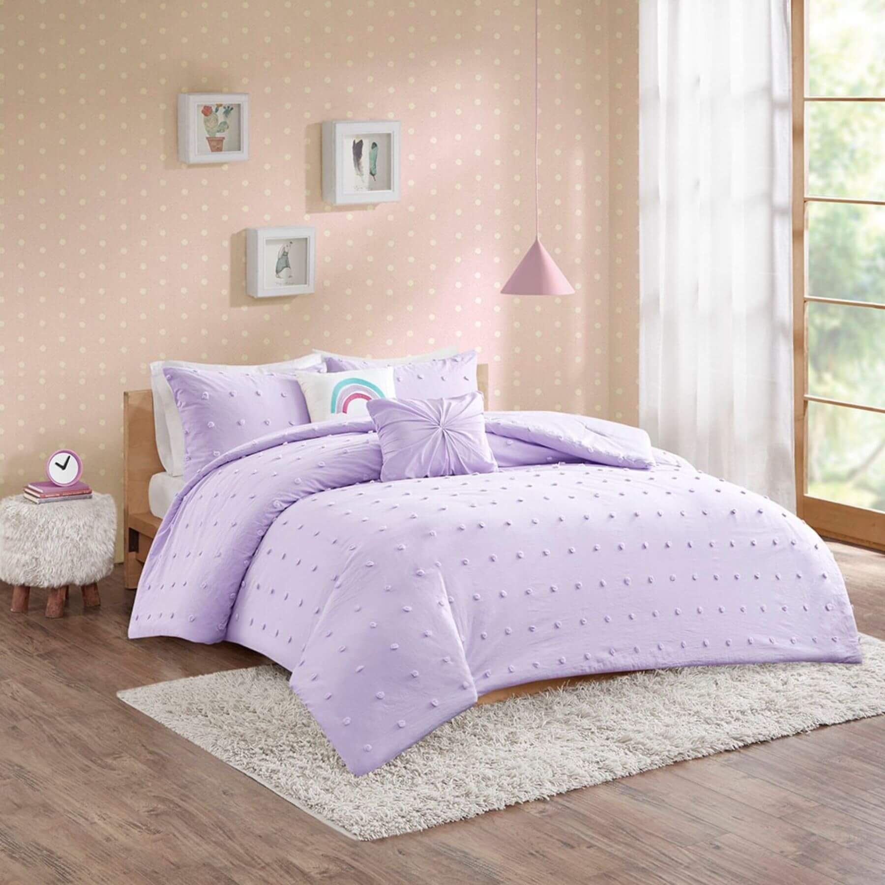 Callie Cotton Jacquard Pom Pom Comforter Set Lavender