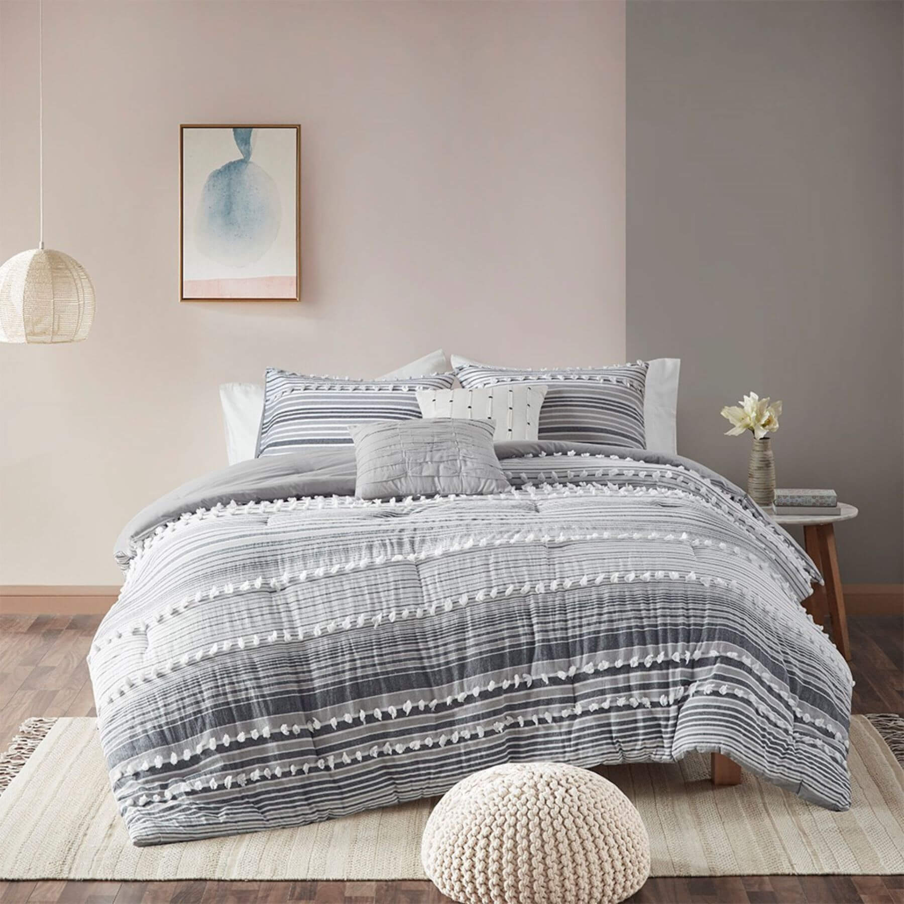 Calum Cotton Jacquard Comforter Set Grey