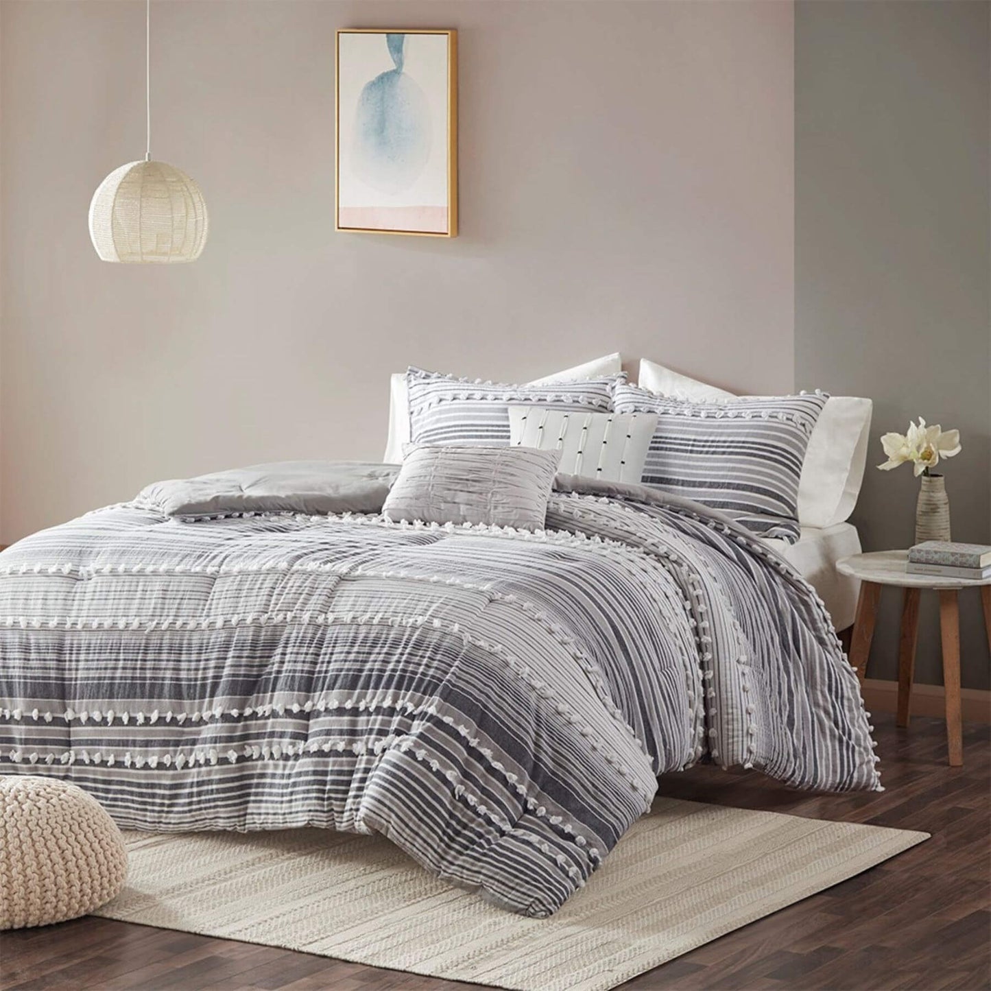 Calum Cotton Jacquard Comforter Set Grey