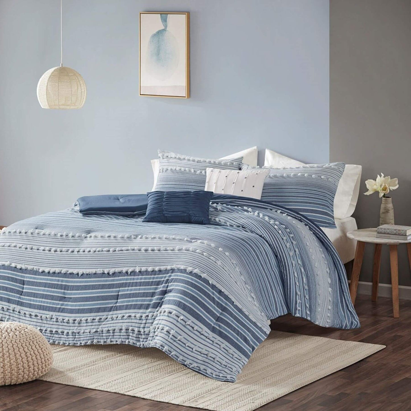 Calum Cotton Jacquard Comforter Set Navy