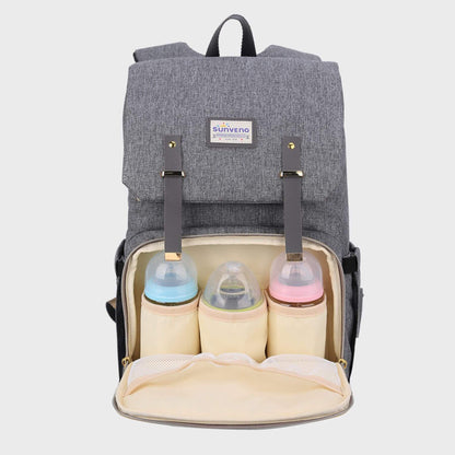 Sunveno Canvas Diaper Backpack - Grey with three bottles