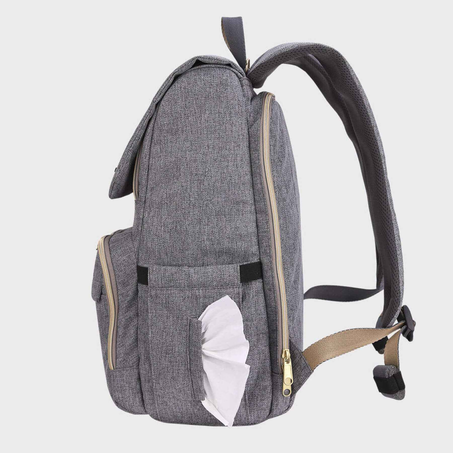 Side view of Sunveno Canvas Diaper Backpack - Grey