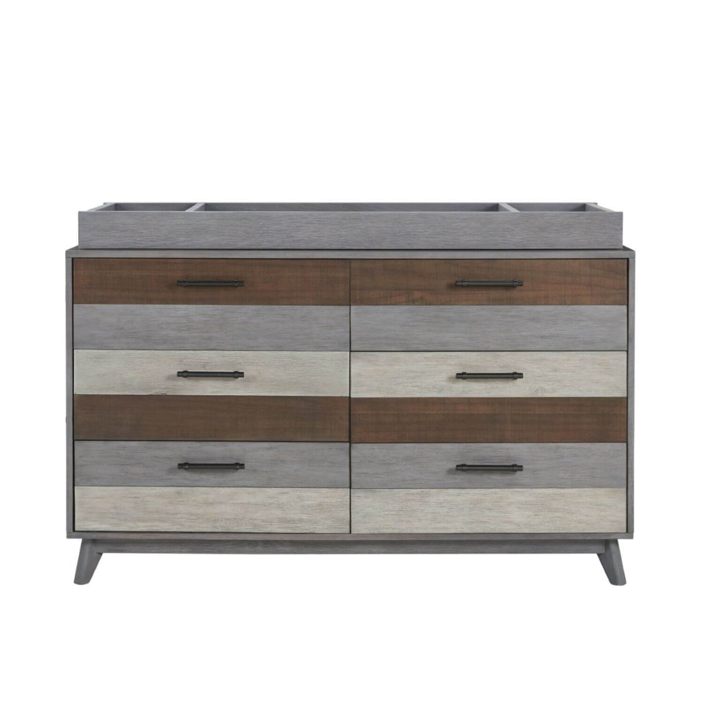 Soho Baby Cascade Changing Topper Mount To 6-Drawer Dresser | Multi Tone Gray - Front view