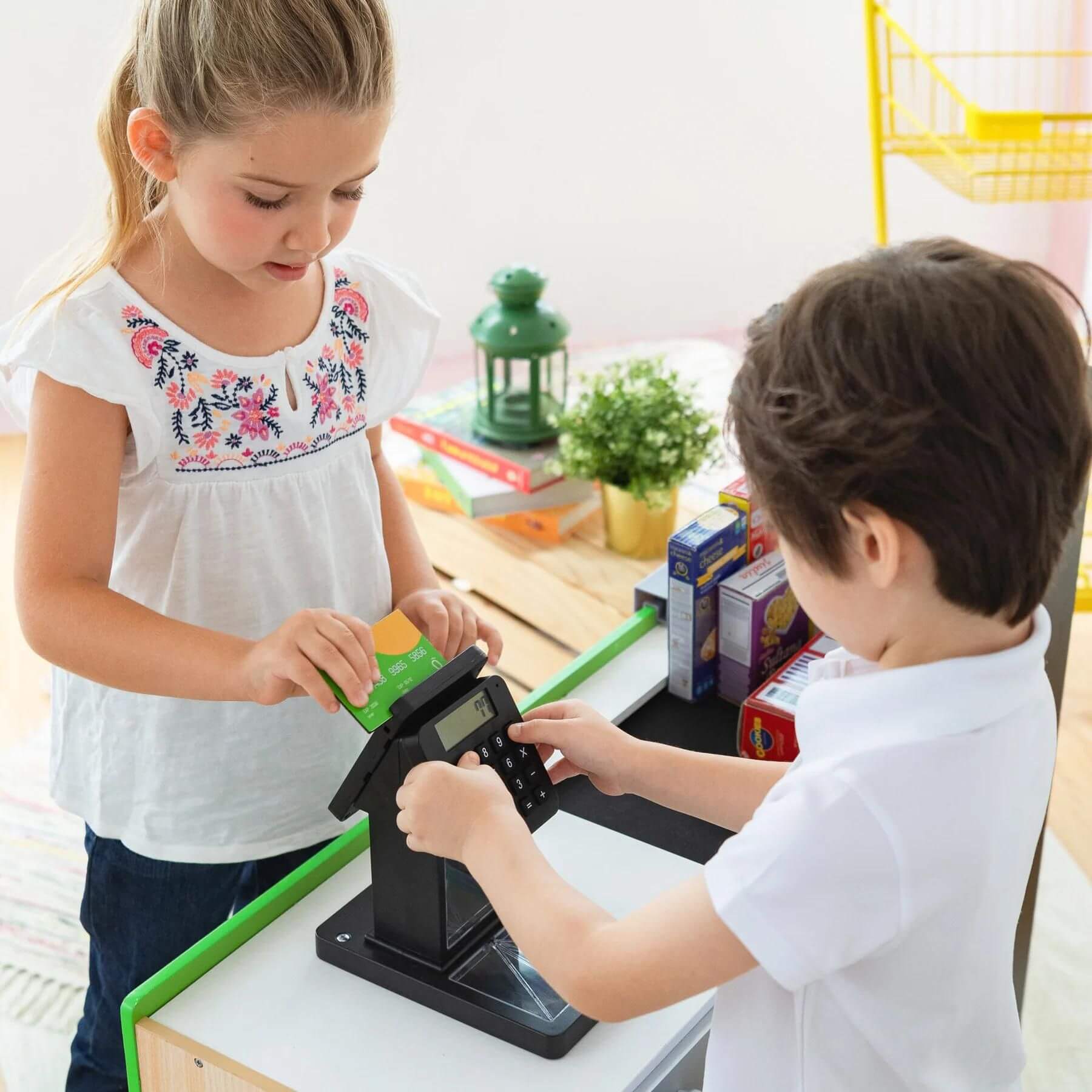 Kids Playing with Teamson Kids Cashier Austin Play Market Checkout Counter