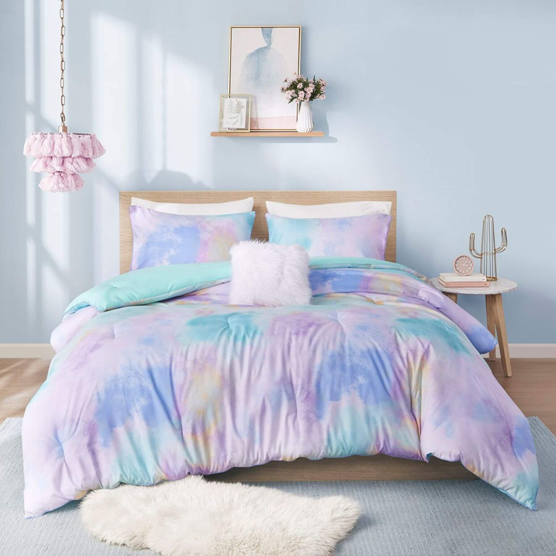 Cassiopeia Watercolor Tie Dye Printed Comforter Set Aqua