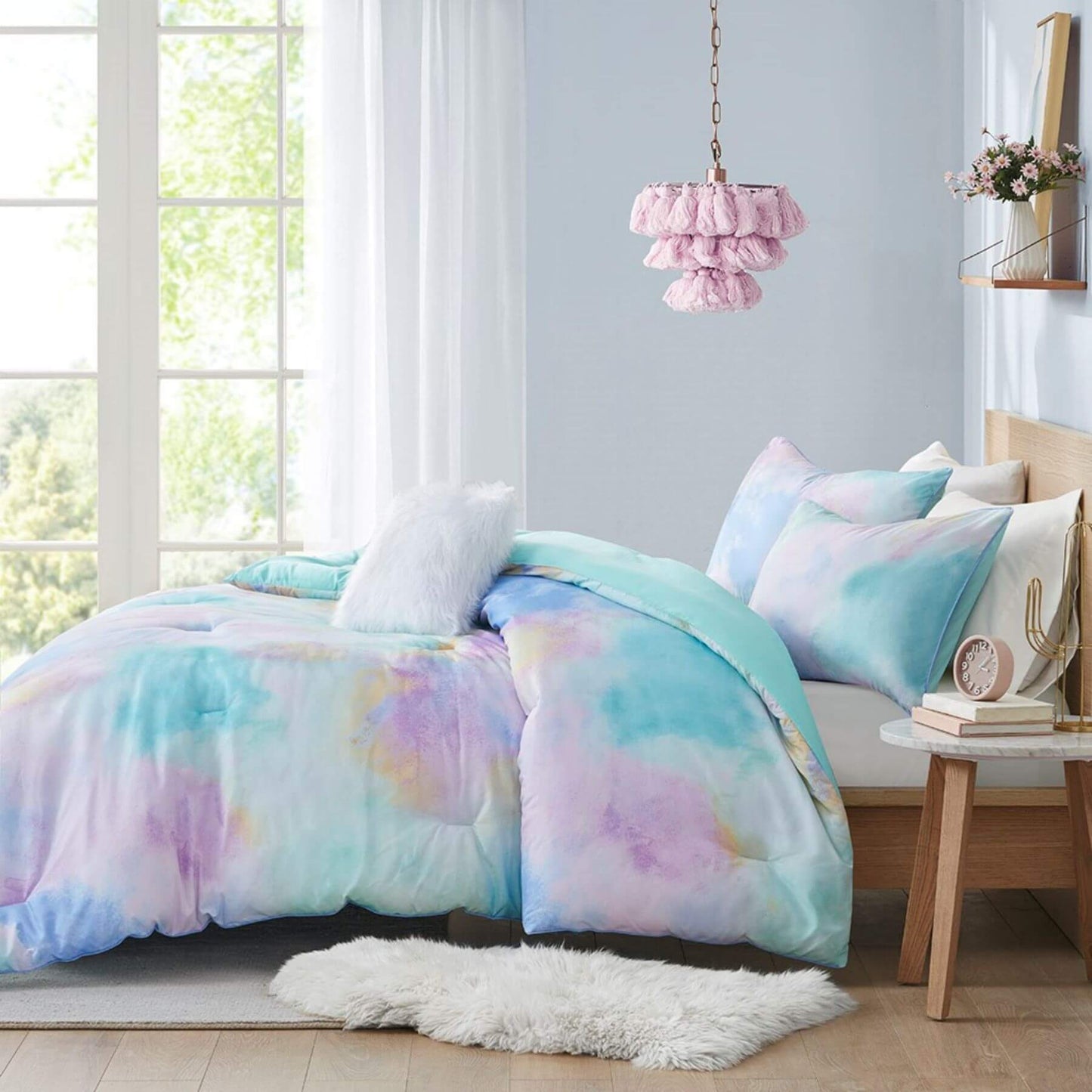 Cassiopeia Watercolor Tie Dye Printed Comforter Set Aqua