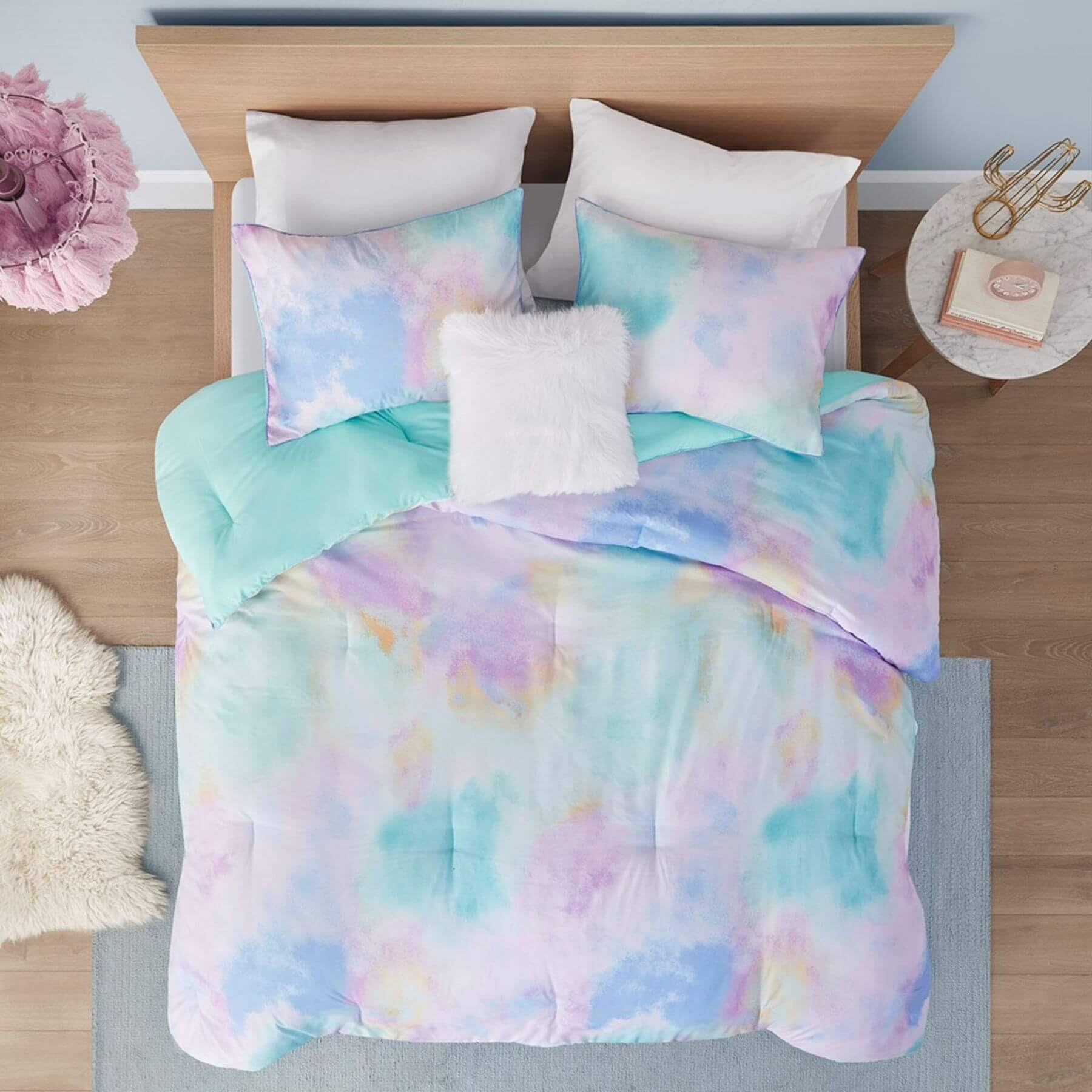 Cassiopeia Watercolor Tie Dye Printed Comforter Set Aqua