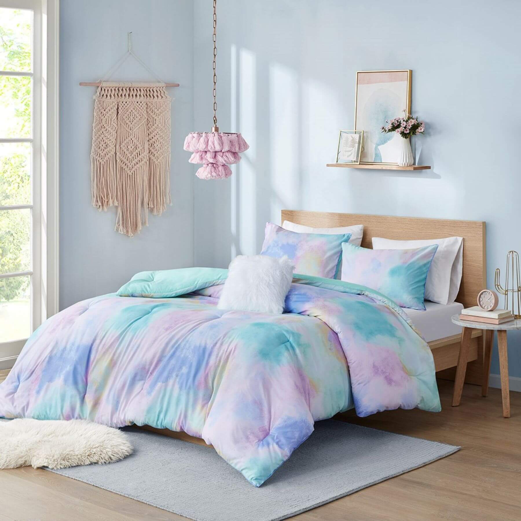 Cassiopeia Watercolor Tie Dye Printed Comforter Set Aqua