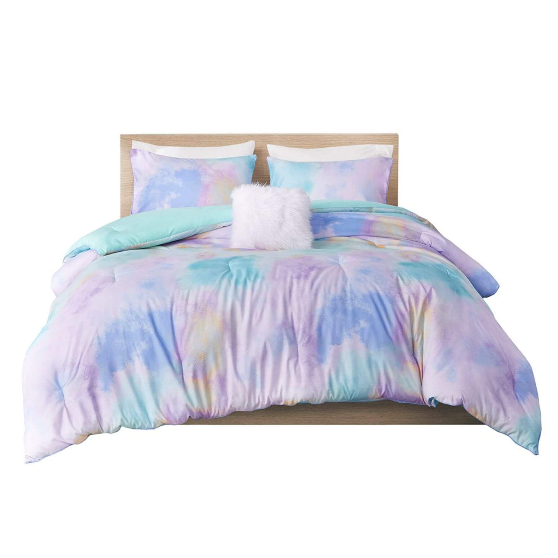 Cassiopeia Watercolor Tie Dye Printed Comforter Set Aqua