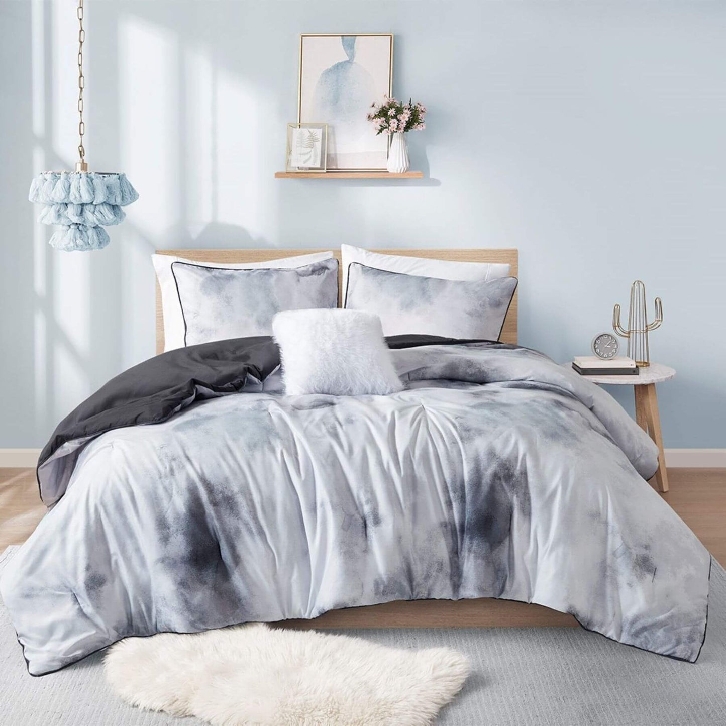 Cassiopeia Watercolor Tie Dye Printed Comforter Set Charcoal