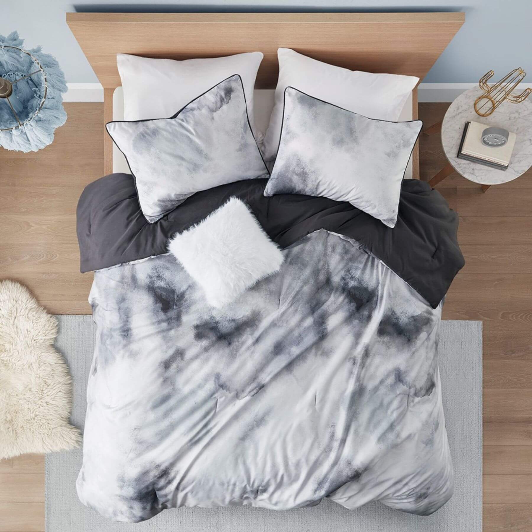 Cassiopeia Watercolor Tie Dye Printed Comforter Set Charcoal