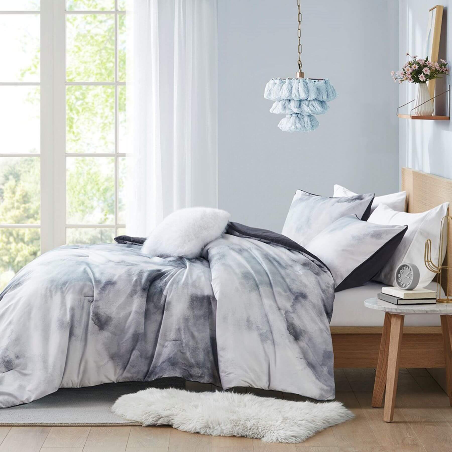 Cassiopeia Watercolor Tie Dye Printed Comforter Set Charcoal