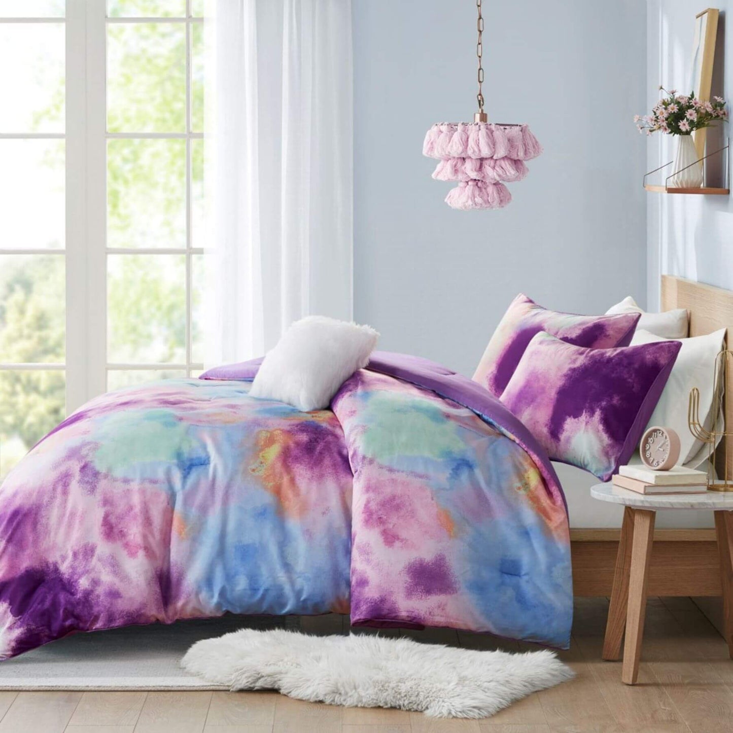 Cassiopeia Watercolor Tie Dye Printed Comforter Set Lavender