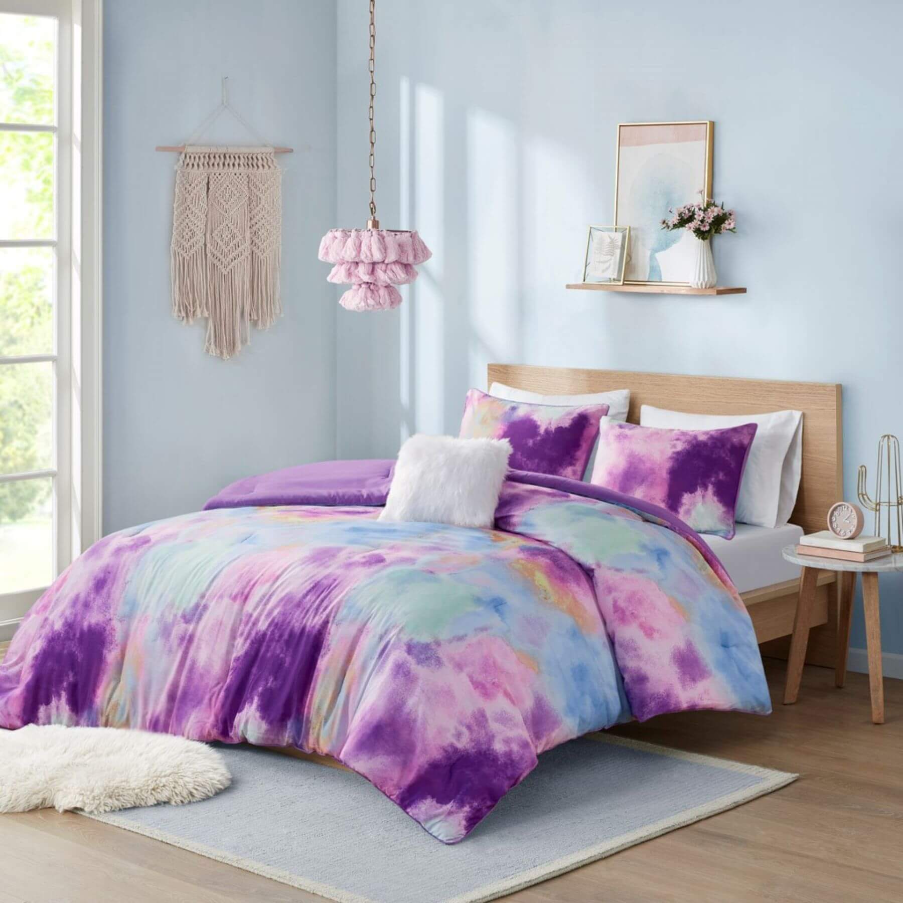 Cassiopeia Watercolor Tie Dye Printed Comforter Set Lavender