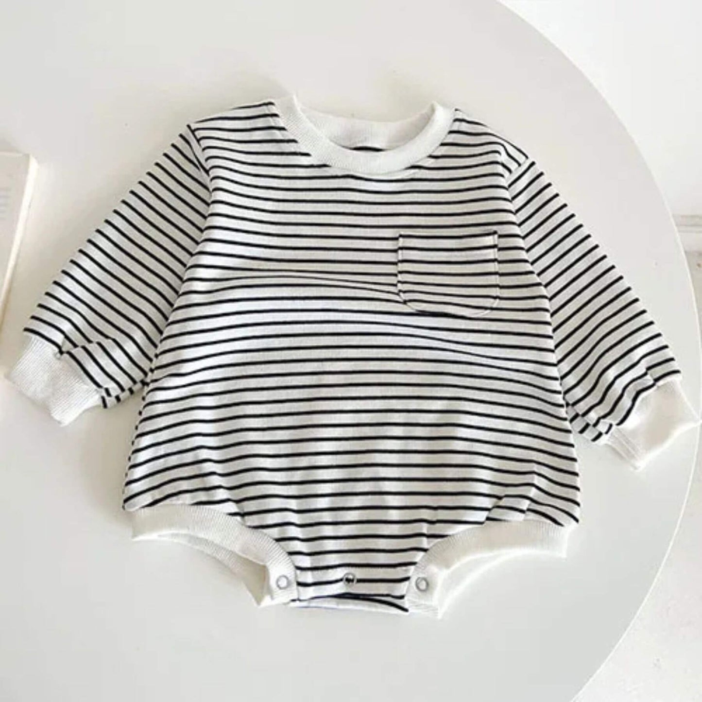 Casual Stripe Cotton Bodysuit - Black