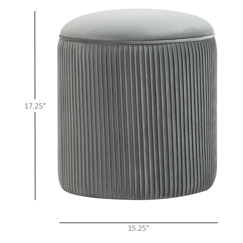 HOMCOM 15" Padded Ottoman Stool for Nursery | Wrinkle Fabric | Grey