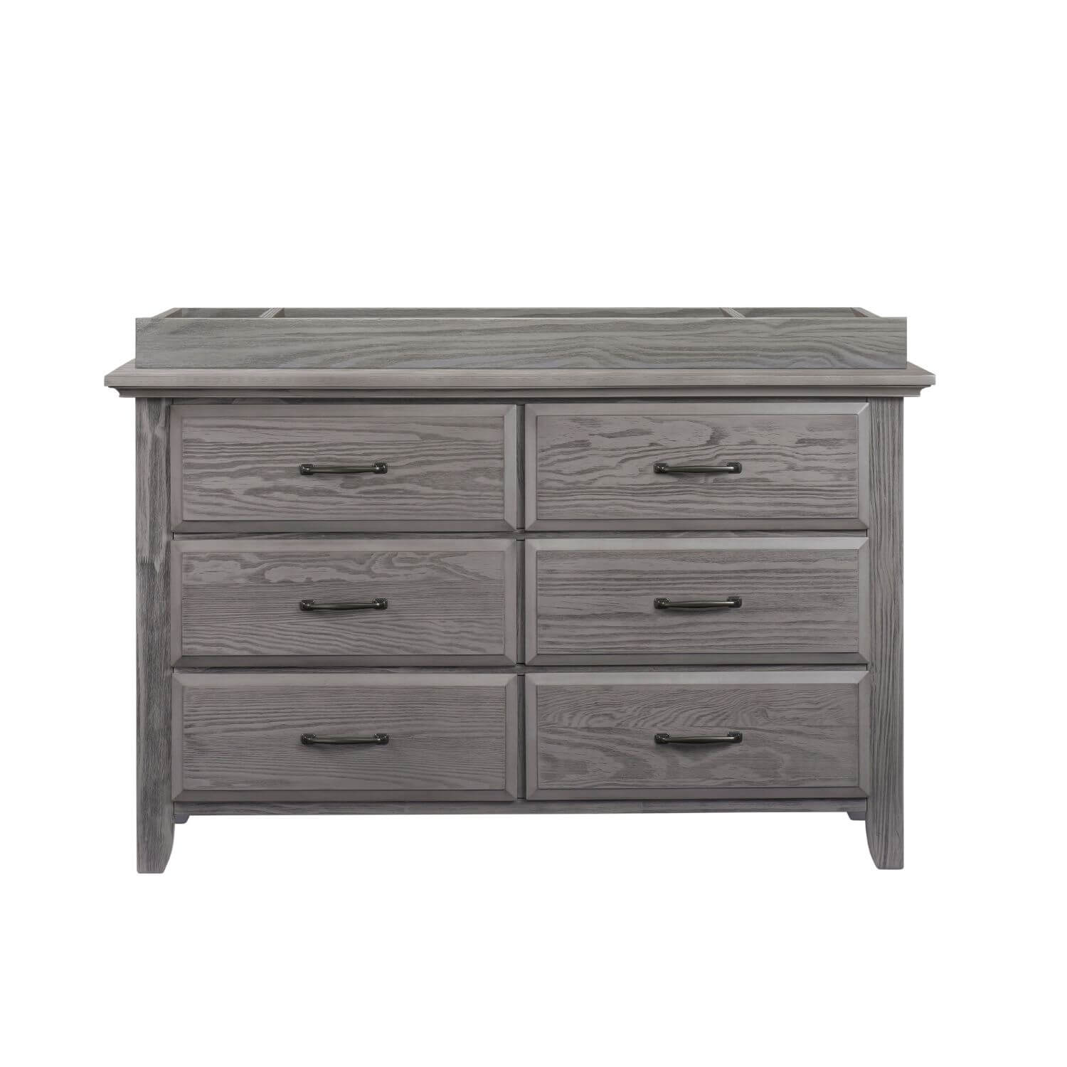 Soho Baby Chandler Changing Topper For 6-Drawer | Graphite Gray - Front View of Changing Topper Mount To Dresser