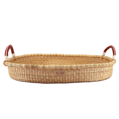 Plum+Sparrow Changing Basket Cognac + Cream Handle on a white background