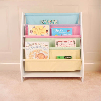 Charlie White Kids Wooden Canvas Sling Magazine Bookcase with books