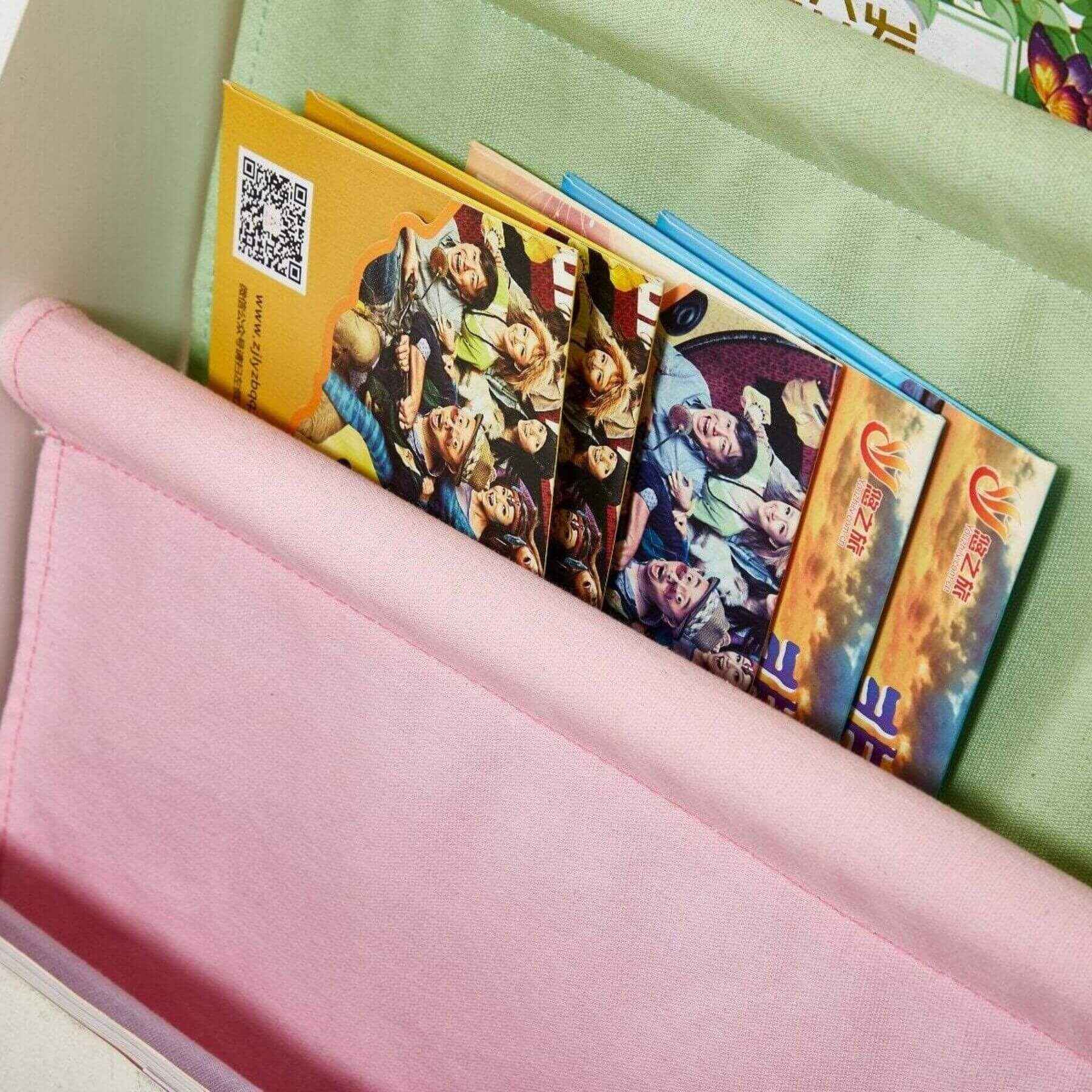 Close-up of Charlie White Kids Wooden Canvas Sling Magazine Bookcase