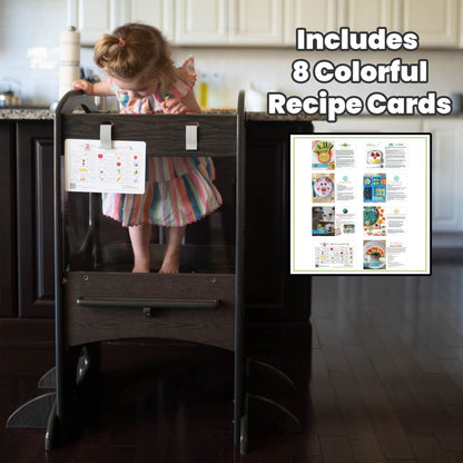 Girl Standing on Little Partners Chef Series Learning Tower Charcoal